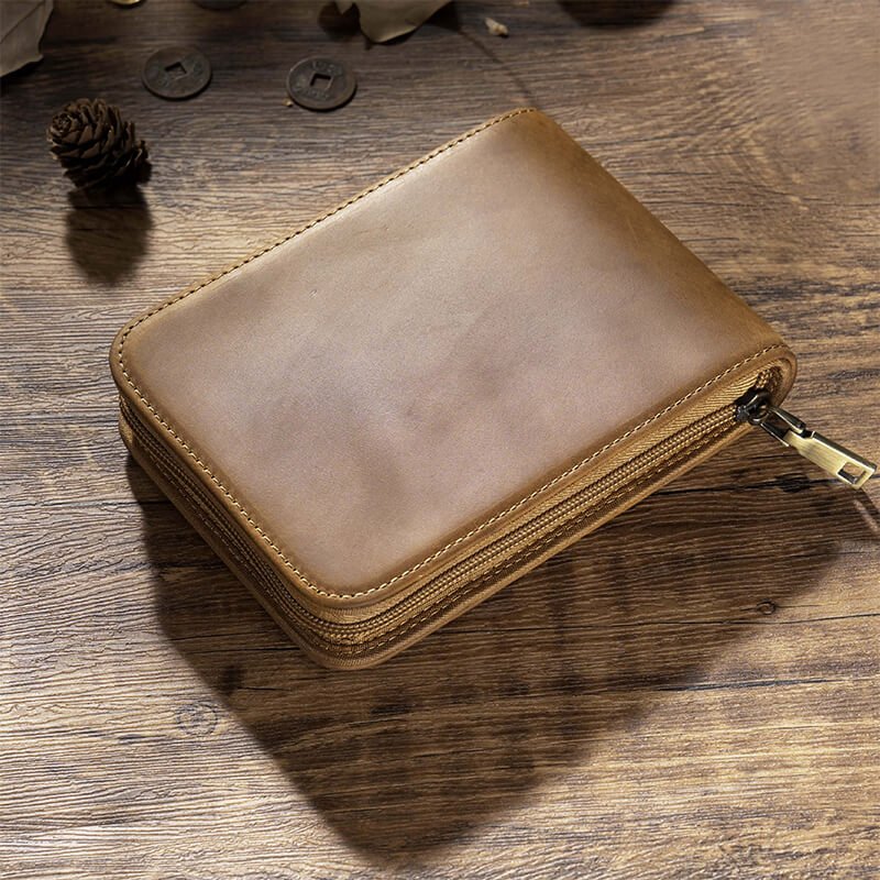 12-Slot Zip Pen Organizer Crazy Horse Leather – Babylon Leather - Babylon LeatherBabylon LeatherAN42-Brown