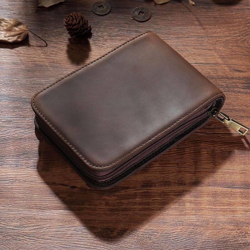 12-Slot Zip Pen Organizer Crazy Horse Leather – Babylon Leather - Babylon LeatherBabylon LeatherAN42-Coffee