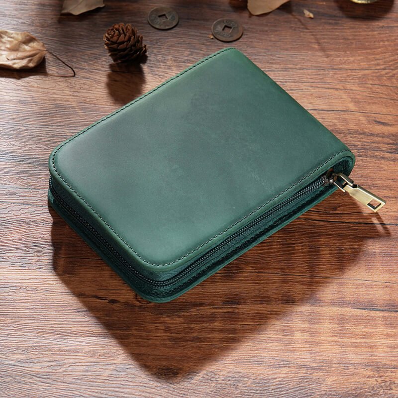 12-Slot Zip Pen Organizer Crazy Horse Leather – Babylon Leather - Babylon LeatherBabylon LeatherAN42-Dark Green