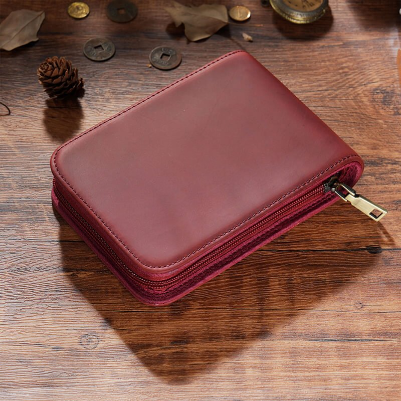 12-Slot Zip Pen Organizer Crazy Horse Leather – Babylon Leather - Babylon LeatherBabylon LeatherAN42-Wine Red