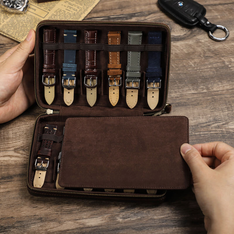 Crazy Horse Leather Watch Strap Storage Case 12 Slots – Babylon Leather