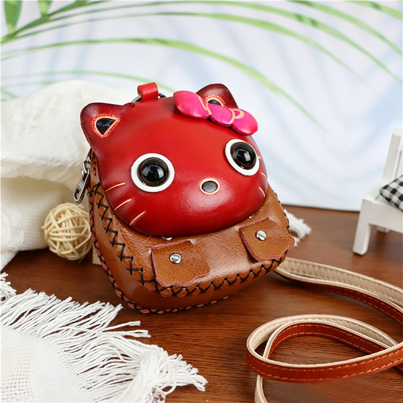 Cartoon Kitten-Shaped Leather Coin Purse – Babylon Leather