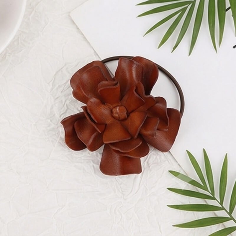 3D Cowhide Leather Flower Choker - Babylon LeatherBabylon LeatherMJY03-Brown