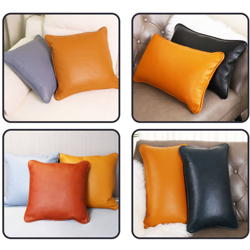 Textured Top Grain Cowhide Leather Lumbar Pillow Cover