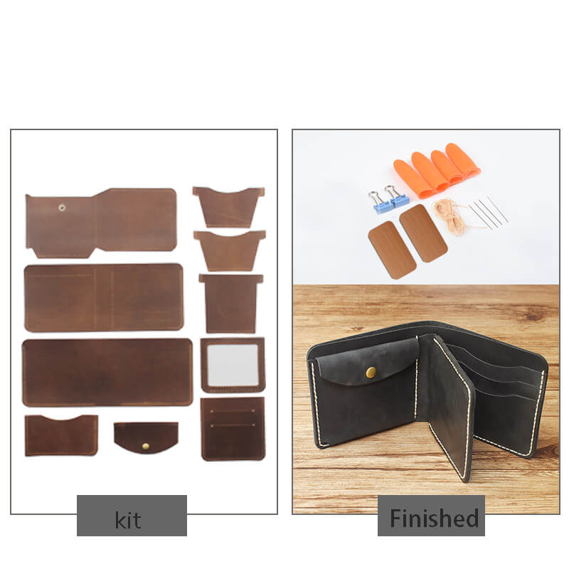 Men's Trifold Wallet Crazy Horse Leather DIY Kit – Babylon Leather