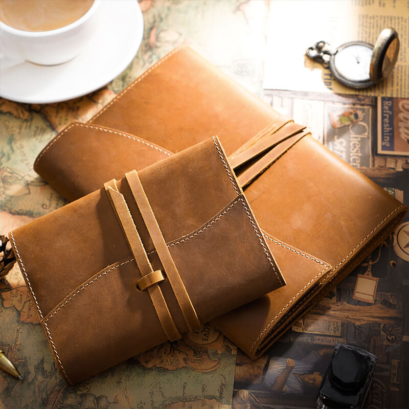Crazy Horse Leather Notebook Cover with Elastic Strap A5 and A6 – Babylon Leather