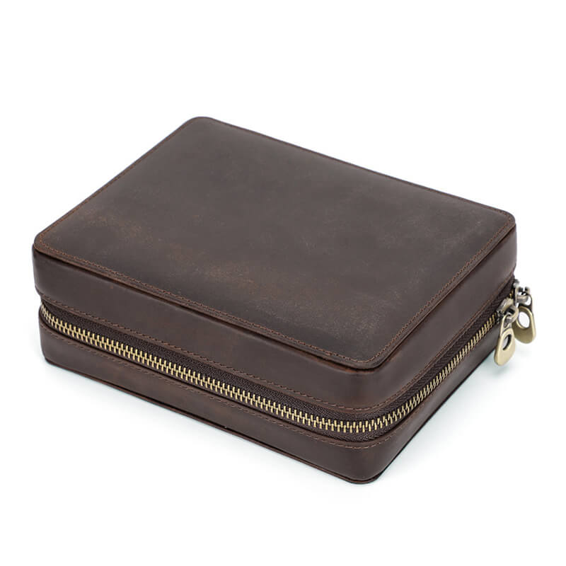 Square Crazy Horse Leather Watch Storage Case 4 Slots – Babylon Leather