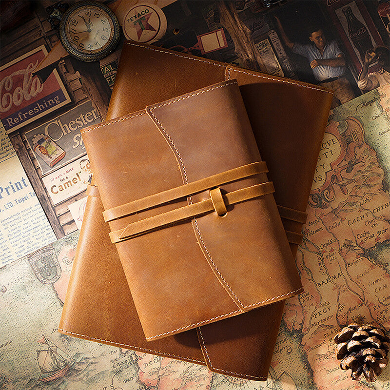 Crazy Horse Leather Notebook Cover with Elastic Strap A5 and A6 – Babylon Leather