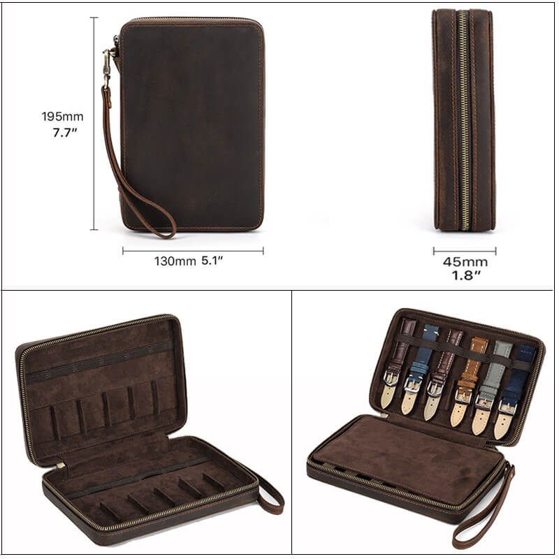 Crazy Horse Leather Watch Strap Storage Case 12 Slots – Babylon Leather