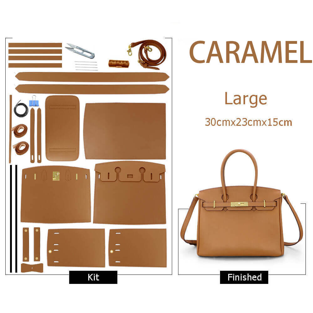 Birkin-Style Leather Bag DIY Kit with Oblique Holes & Togo Leather – Babylon Leather
