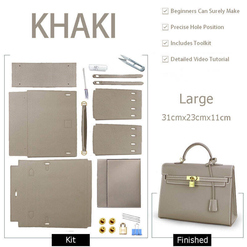 Kelly-Style Leather Bag DIY Kit with Lychee Pattern Leather – Babylon Leather