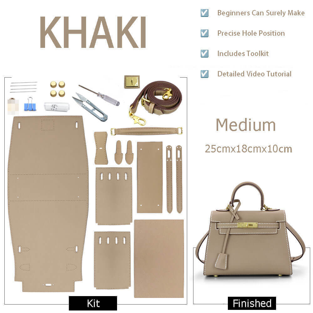 Kelly-Style Leather Bag DIY Kit with Lychee Pattern Leather – Babylon Leather