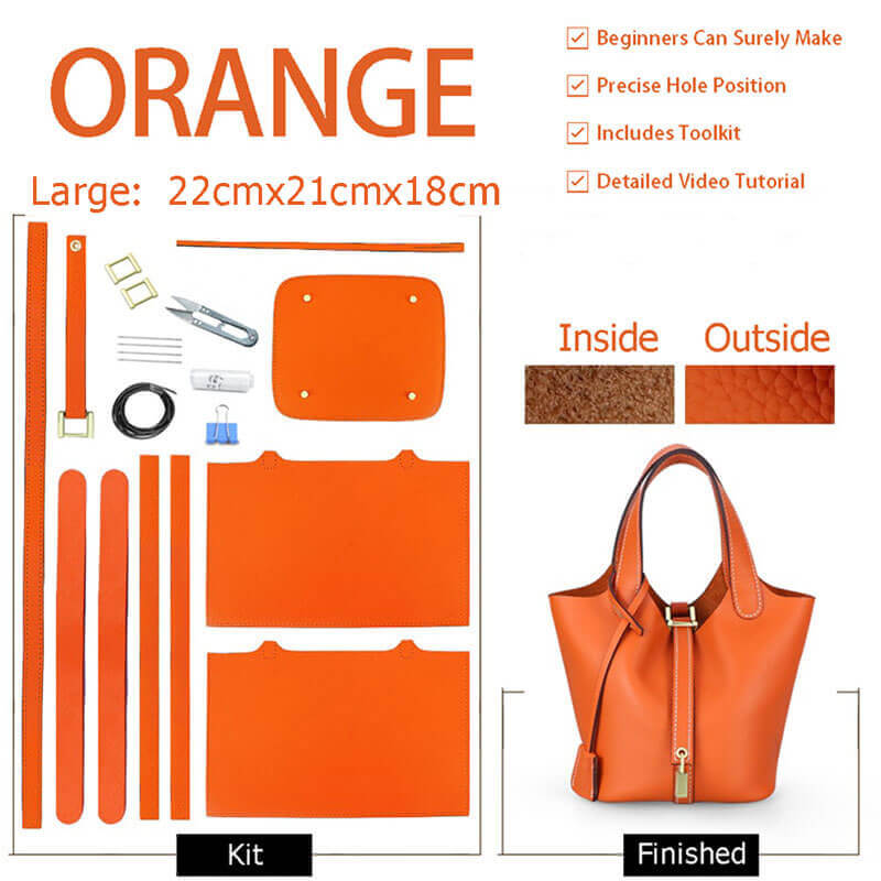 Unlined Togo Leather Picotin Bag DIY Kit with Oblique Pricked Holes – Babylon Leather