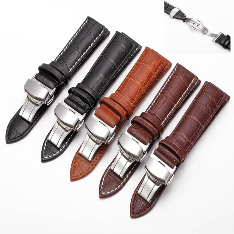 Bamboo-Textured Top Grain Leather Watch Strap with Deployant Clasp – Babylon Leather