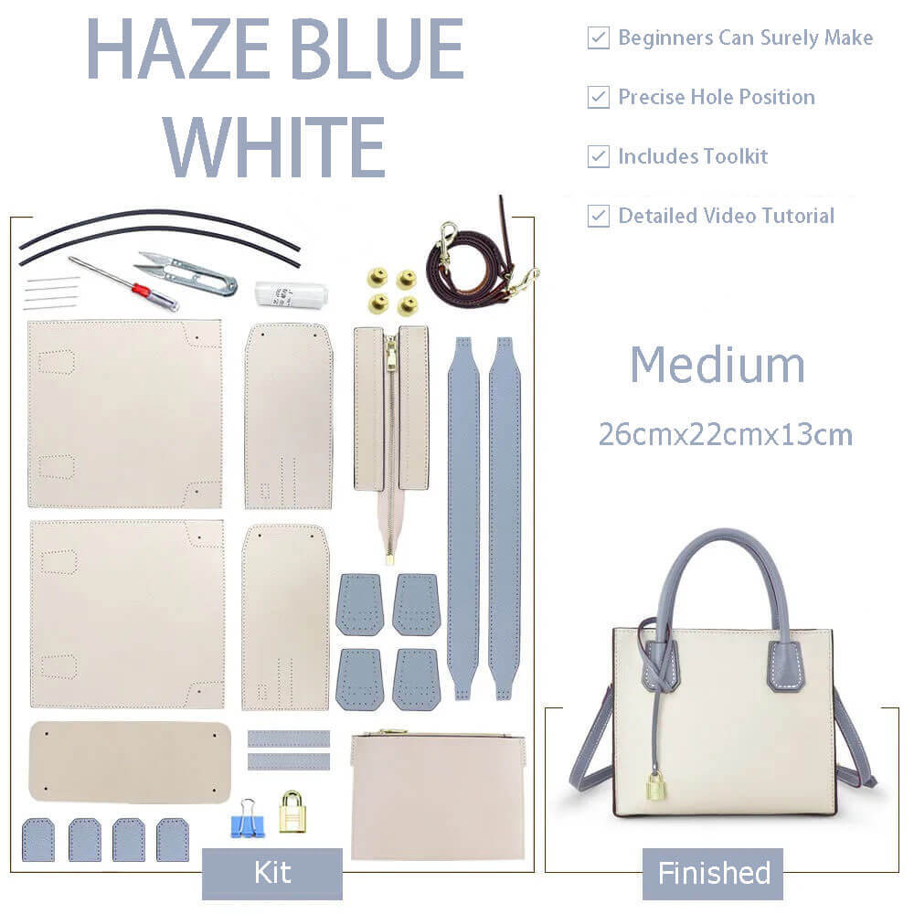 Aby Lock Leather Bag DIY Kit – Babylon Leather - Babylon LeatherBabylon LeatherSY07 - Haze Blue & White - Medium - Color - Matched