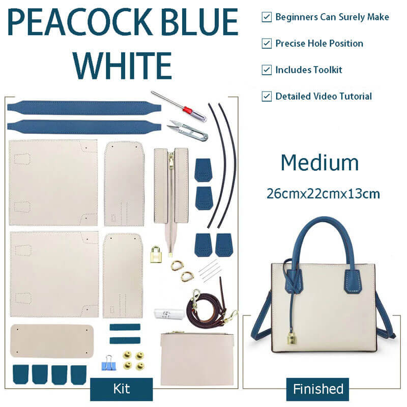 Aby Lock Leather Bag DIY Kit – Babylon Leather - Babylon LeatherBabylon LeatherSY07 - Peacock Blue & White - Medium - Color - Matched