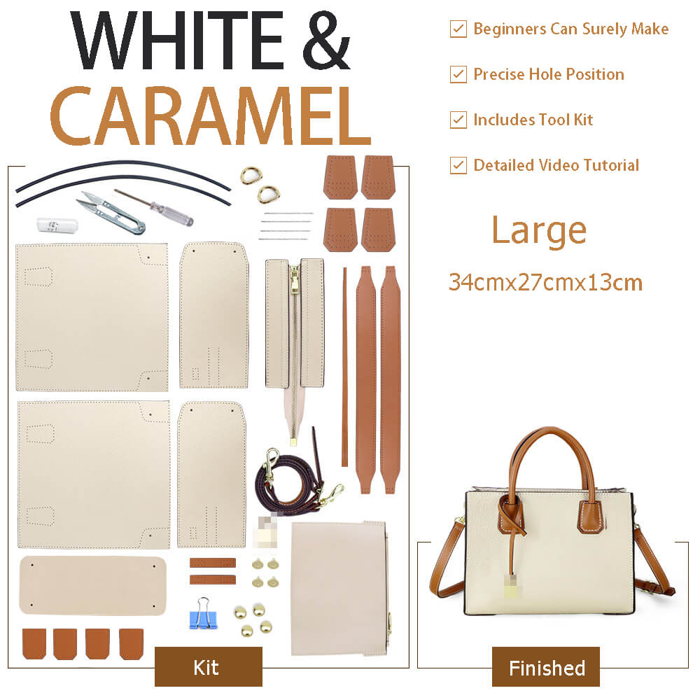 Aby Lock Leather Bag DIY Kit – Babylon Leather - Babylon LeatherBabylon LeatherSY07-White & Caramel-Large-Color-Matched