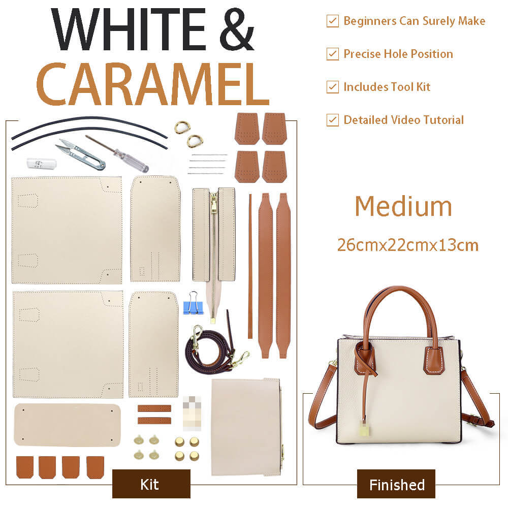 Aby Lock Leather Bag DIY Kit – Babylon Leather - Babylon LeatherBabylon LeatherSY07-White & Caramel-Medium-Color-Matched