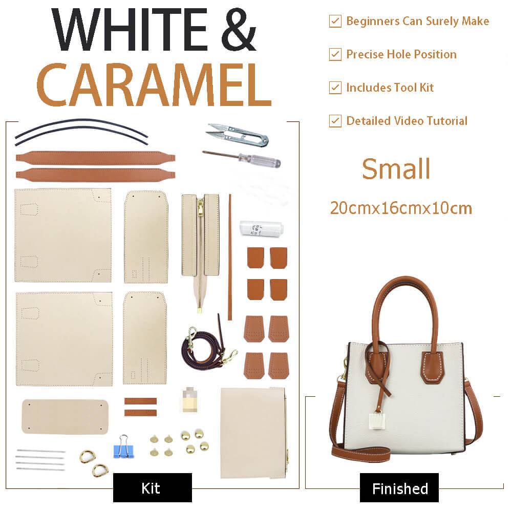 Aby Lock Leather Bag DIY Kit – Babylon Leather - Babylon LeatherBabylon LeatherSY07-White & Caramel-Small-Color-Matched