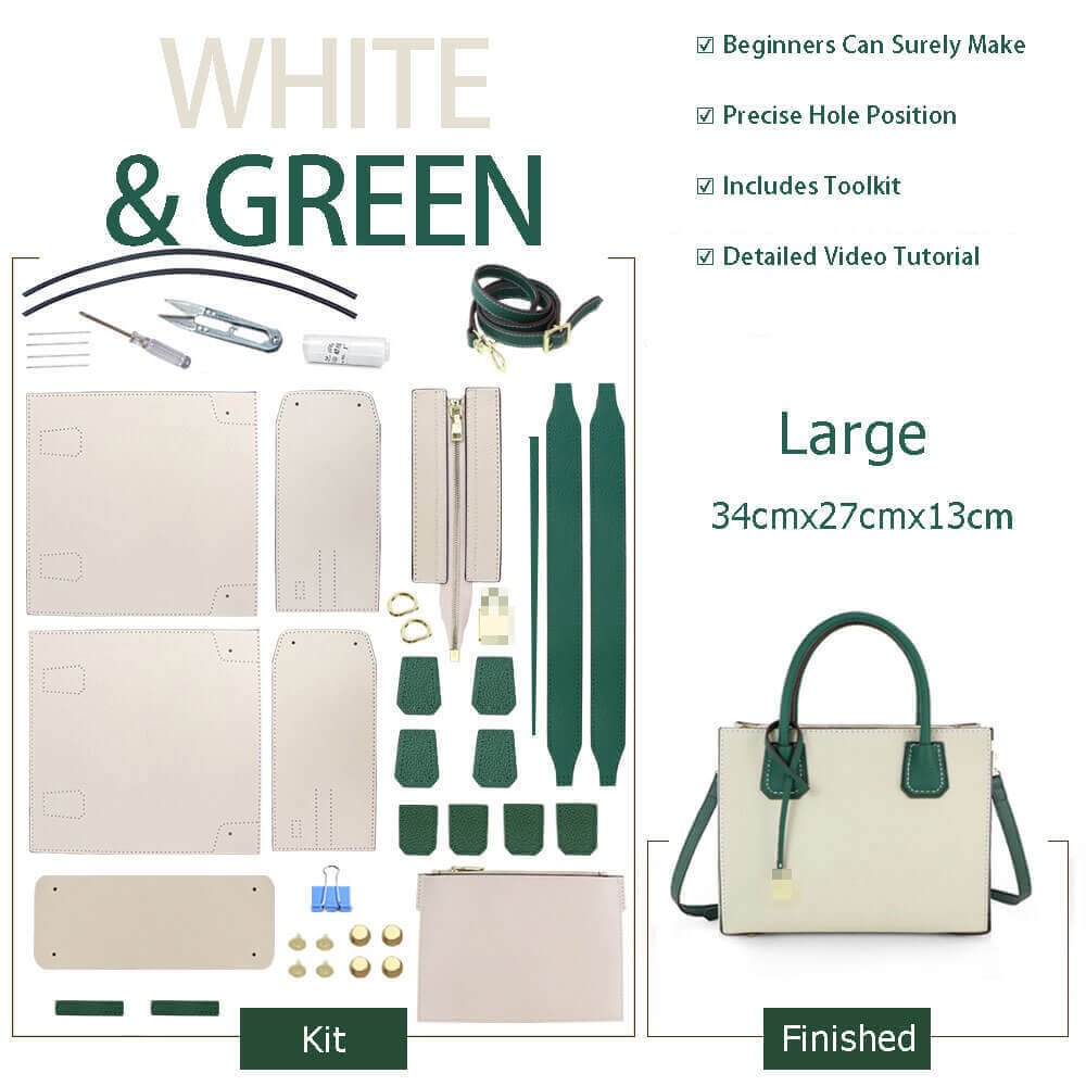 Aby Lock Leather Bag DIY Kit – Babylon Leather - Babylon LeatherBabylon LeatherSY07 - White & Green - Large - Color - Matched