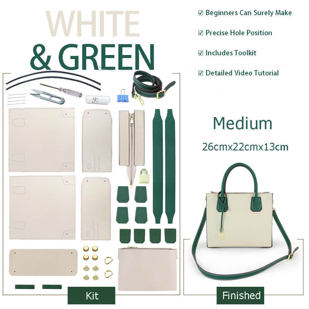Aby Lock Leather Bag DIY Kit – Babylon Leather - Babylon LeatherBabylon LeatherSY07 - White & Green - Medium - Color - Matched