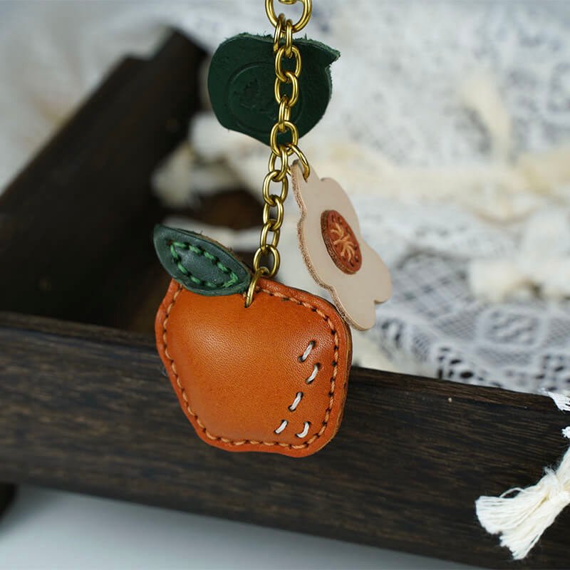 Apple Shape Leather Charm Keychain – Babylon Leather - Babylon LeatherBabylon LeatherLL68-Brown