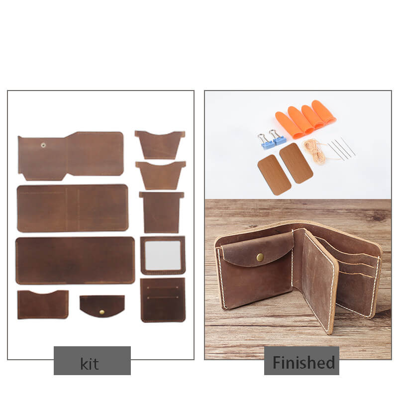 Men's Trifold Wallet Crazy Horse Leather DIY Kit – Babylon Leather