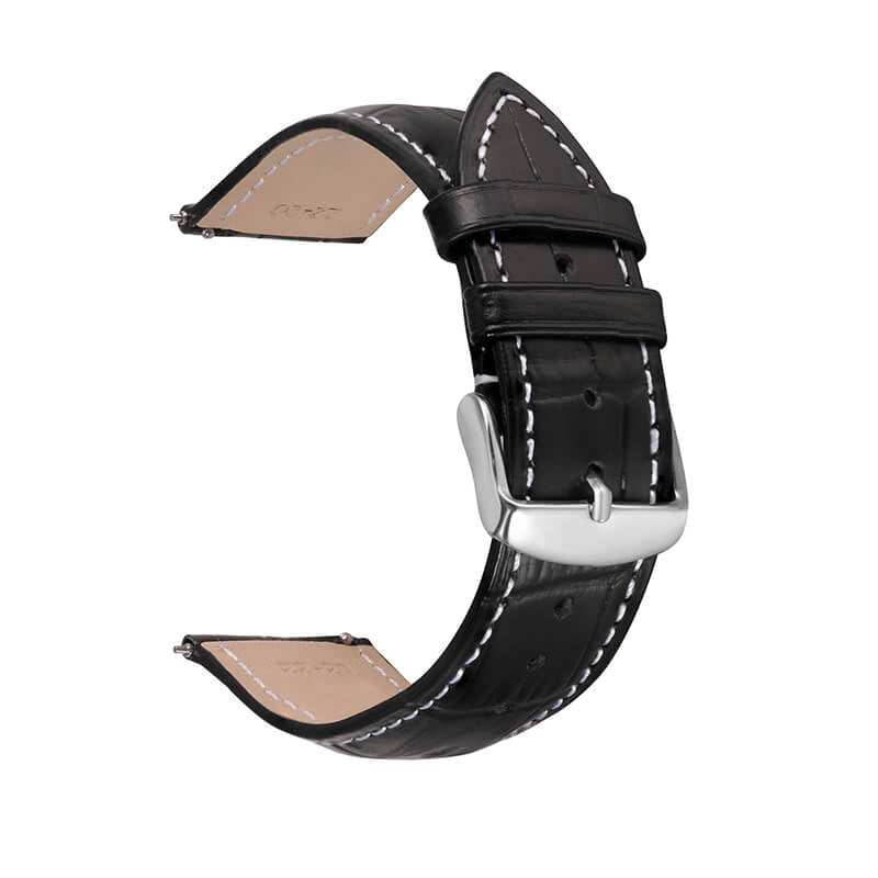 Bamboo-Textured Top Grain Leather Quick Release Watch Strap for Huawei GT2, Honor and Amazfit – Babylon Leather - Babylon LeatherBabylon LeatherOL13-Black & White Thread-12 mm