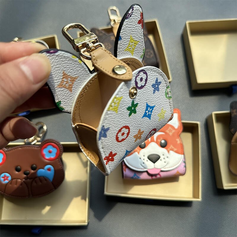 Bear, French Bulldog and Shiba Inu Earbud Case Keychain – Babylon Leather - Babylon LeatherBabylon LeatherCLJ06-Pink & Orange