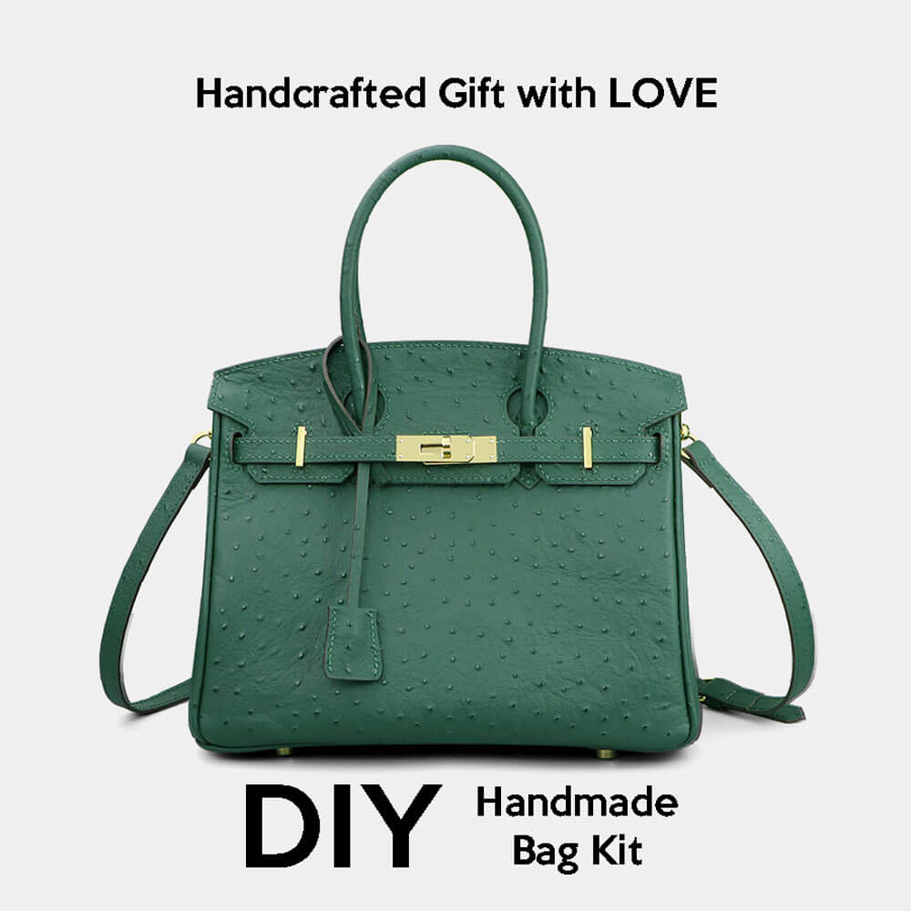 Birkin - Style Bag DIY Kit with Oblique Hole & Ostrich Pattern – Babylon Leather - Babylon LeatherBabylon LeatherSY105 - Brown - Gold - Color - Matched