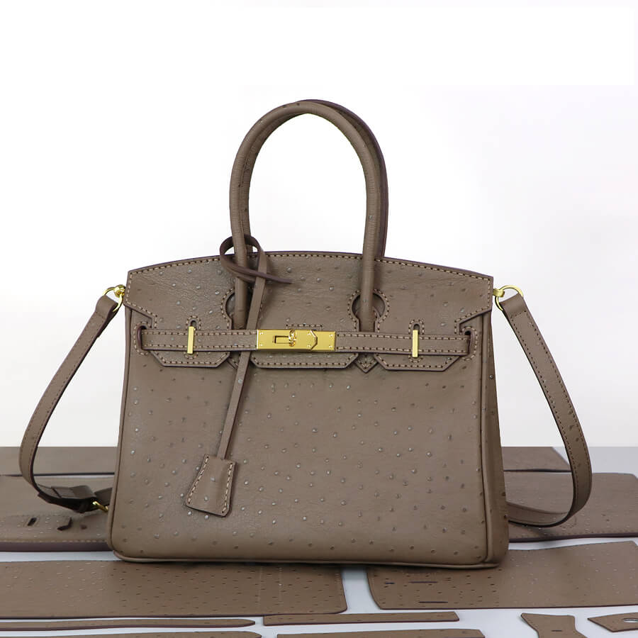 Birkin - Style Bag DIY Kit with Round Hole & Ostrich Pattern – Babylon Leather - Babylon LeatherBabylon LeatherSY109-Brown-Color-Matched