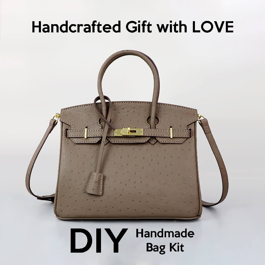 Birkin - Style Bag DIY Kit with Round Hole & Ostrich Pattern – Babylon Leather - Babylon LeatherBabylon LeatherSY109-Khaki-Color-Matched