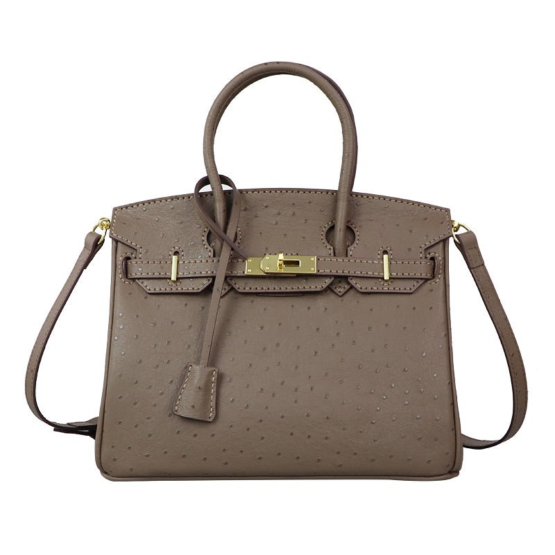 Birkin - Style Bag DIY Kit with Round Hole & Ostrich Pattern – Babylon Leather - Babylon LeatherBabylon LeatherSY109-Khaki-Color-Matched