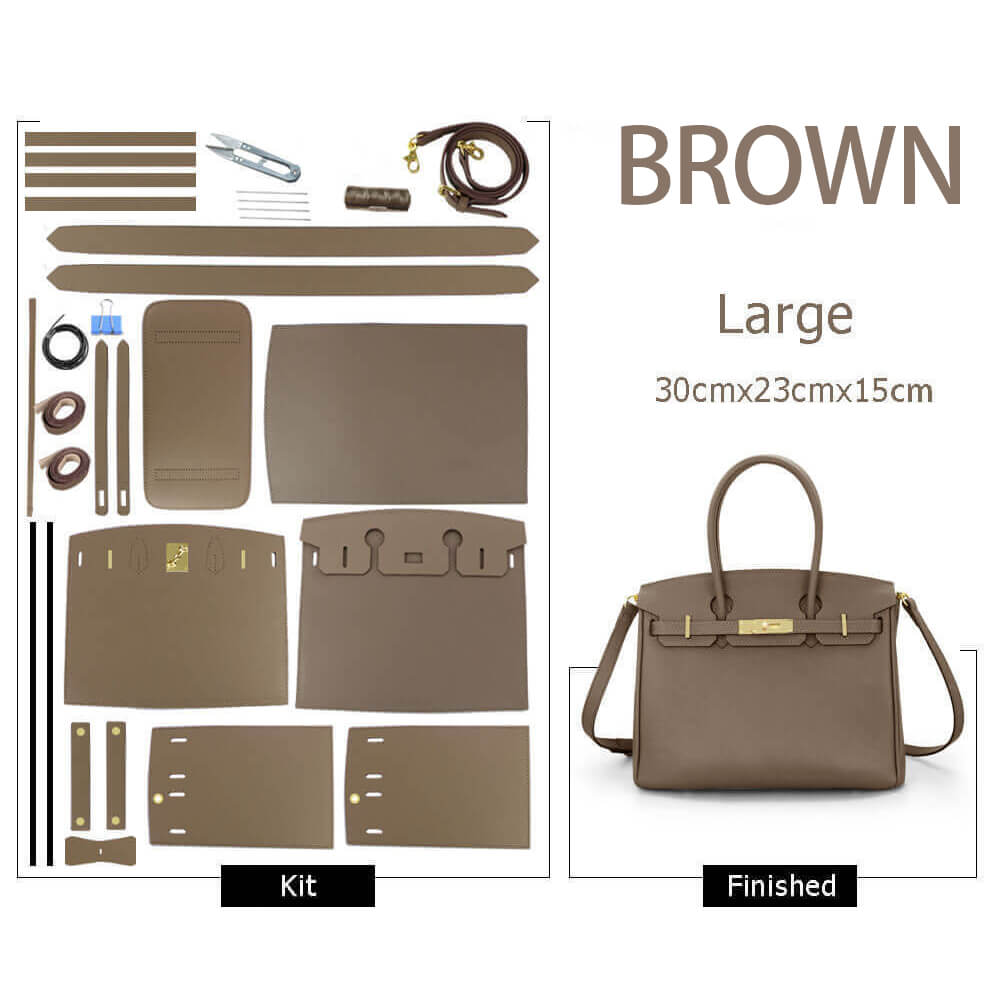 Birkin-Style Leather Bag DIY Kit with Oblique Holes & Togo Leather – Babylon Leather - Babylon LeatherBabylon LeatherSY104-Brown-Gold-Color-Matched