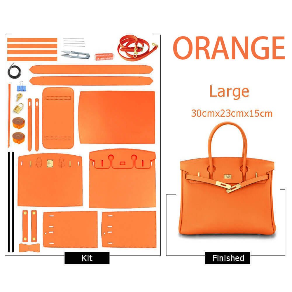 Birkin-Style Leather Bag DIY Kit with Oblique Holes & Togo Leather – Babylon Leather - Babylon LeatherBabylon LeatherSY104-Orange-Gold-Color-Matched