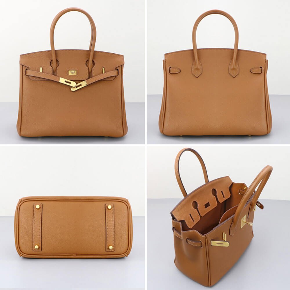 Birkin - Style Leather Bag DIY Kit with Oblique Pricked Holes ¨C Babylon Leather - Babylon LeatherBabylon LeatherSY104 - Caramel - Gold - Color - Matched