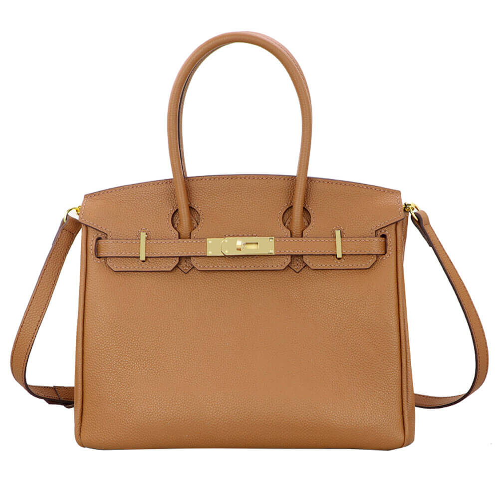 Birkin - Style Leather Bag DIY Kit with Oblique Pricked Holes ¨C Babylon Leather - Babylon LeatherBabylon LeatherSY104 - Caramel - Gold - Color - Matched