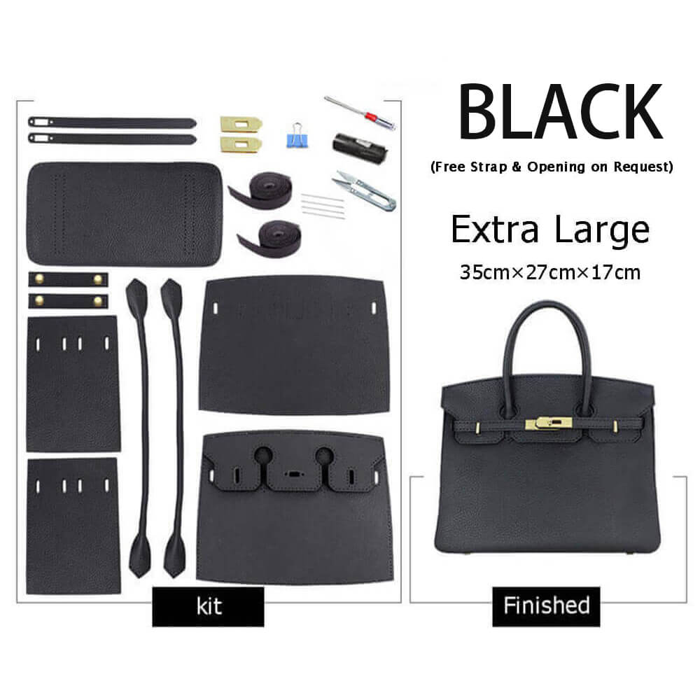 Birkin-Style Leather Tote Bag DIY Kit – Babylon Leather - Babylon LeatherBabylon LeatherSY04-Black-Extra Large-Gold & Color-Matched
