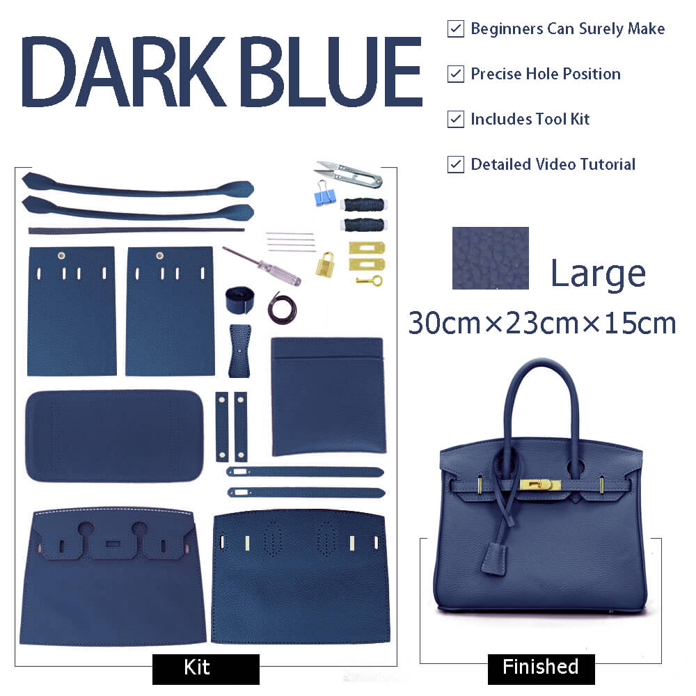 Birkin-Style Leather Tote Bag DIY Kit – Babylon Leather - Babylon LeatherBabylon LeatherSY04-Dark Blue-Large-Gold & Color-Matched
