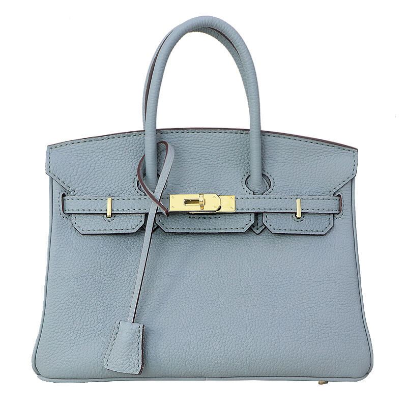 Birkin - Style Leather Tote Bag DIY Kit – Babylon Leather - Babylon LeatherBabylon LeatherSY04 - Haze Blue - Large - Gold & White