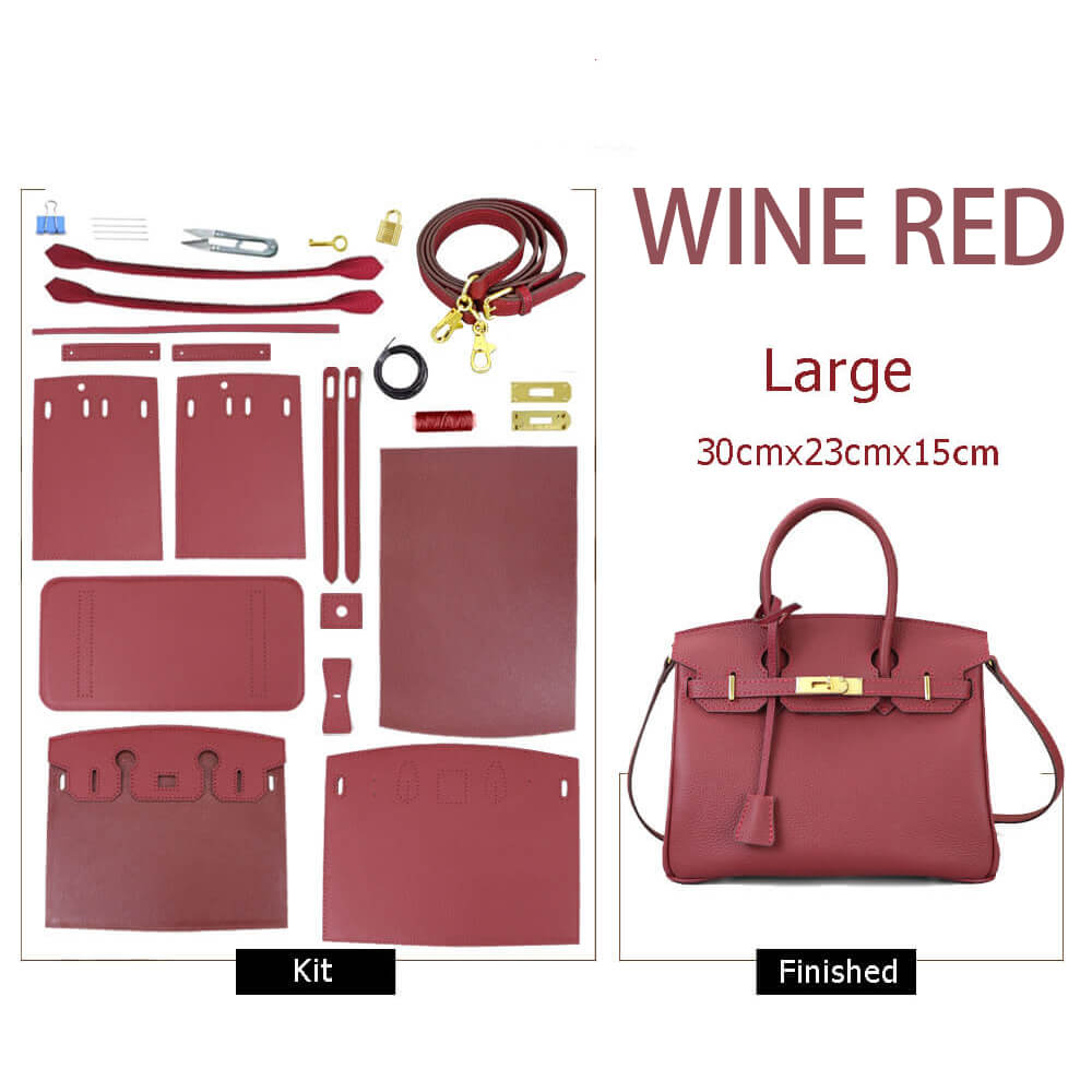 Birkin-Style Leather Tote Bag DIY Kit – Babylon Leather - Babylon LeatherBabylon LeatherSY04-Wine Red-Large-Gold & Color-Matched