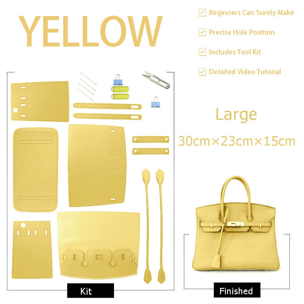Birkin-Style Leather Tote Bag DIY Kit – Babylon Leather - Babylon LeatherBabylon LeatherSY04-Yellow-Large-Gold & Color-Matched