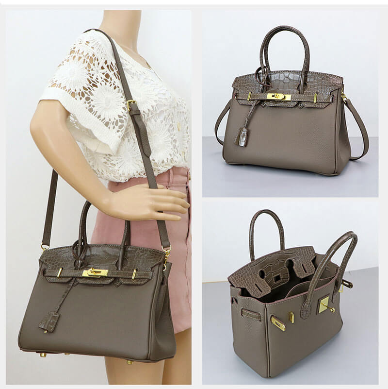 Birkin - Style Leather Tote Bag DIY Kit with Crocodile Flap – Babylon Leather - Babylon LeatherBabylon LeatherSY112 - Brown - Gold - Color - Matched