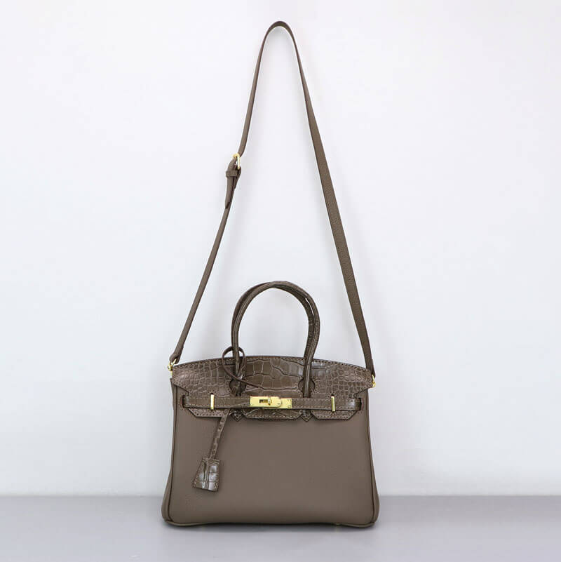 Birkin - Style Leather Tote Bag DIY Kit with Crocodile Flap – Babylon Leather - Babylon LeatherBabylon LeatherSY112 - Brown - Gold - Color - Matched