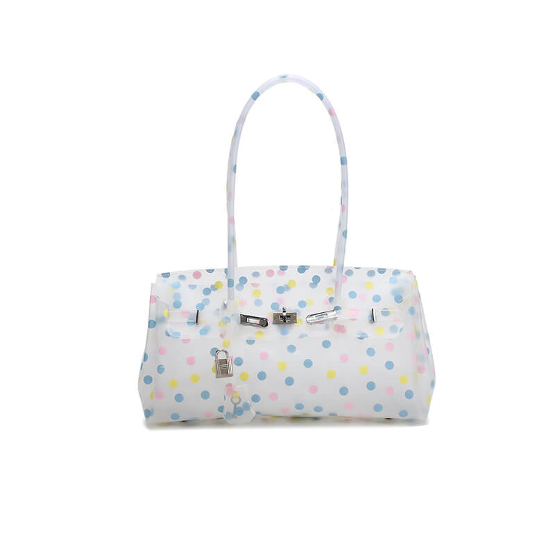 Birkin-Style Transparent Jelly Shoulder Bag - Babylon Leather - Babylon LeatherBabylon LeatherPP36-Polka Dot Purple