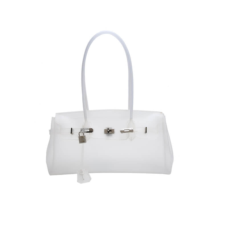 Birkin-Style Transparent Jelly Shoulder Bag - Babylon Leather - Babylon LeatherBabylon LeatherPP36-White