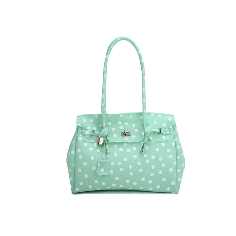 Birkin-Style Transparent Jelly Tote Bag - Babylon Leather - Babylon LeatherBabylon LeatherPP35-Polka Dot Green
