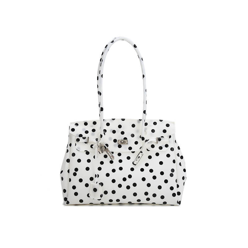 Birkin-Style Transparent Jelly Tote Bag - Babylon Leather - Babylon LeatherBabylon LeatherPP35-Polka Dot Speckled White