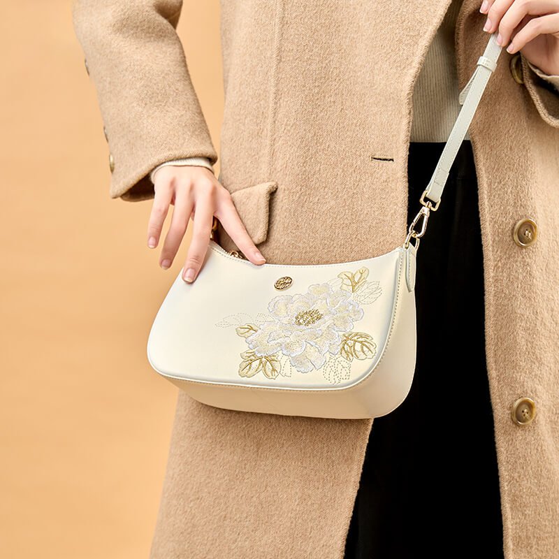 Bloom of Legacy Leather and Silk Crossbody Bag – Babylon Leather - Babylon LeatherBabylon LeatherTX128-White
