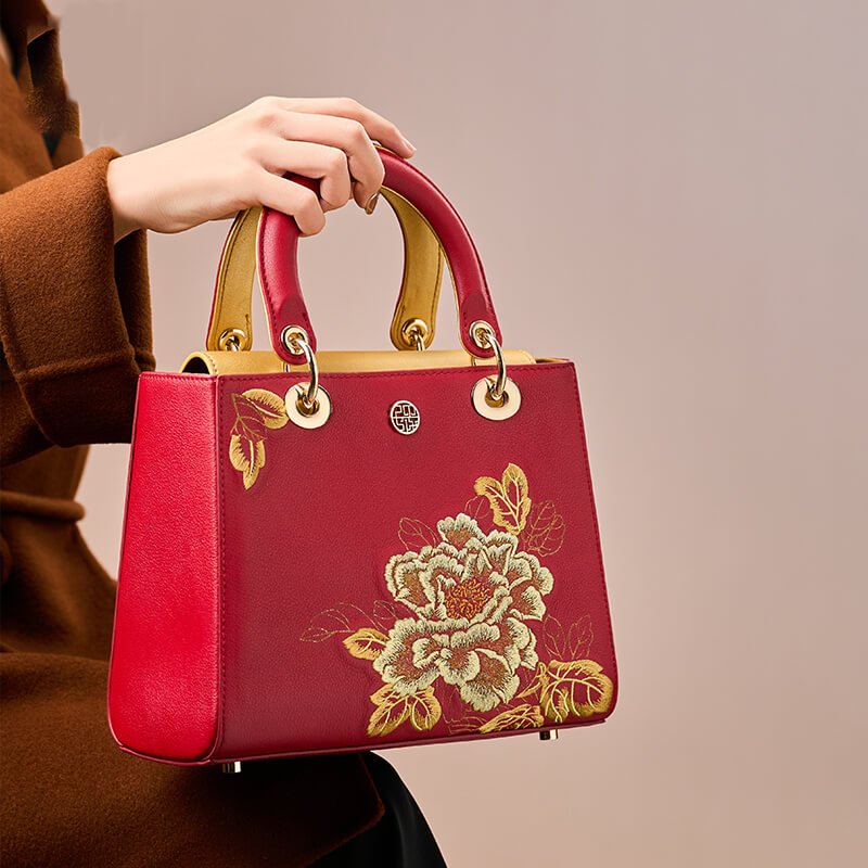 Bloom of Legacy Leather and Silk Mini Lady Handbag – Babylon Leather - Babylon LeatherBabylon LeatherTX130-Red